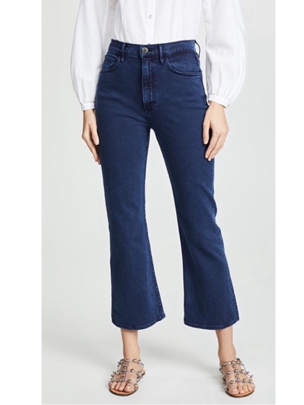 3x1 NYC Empire Crop Flare Jeans Denim Mineral Blue Size 31 Stretchy